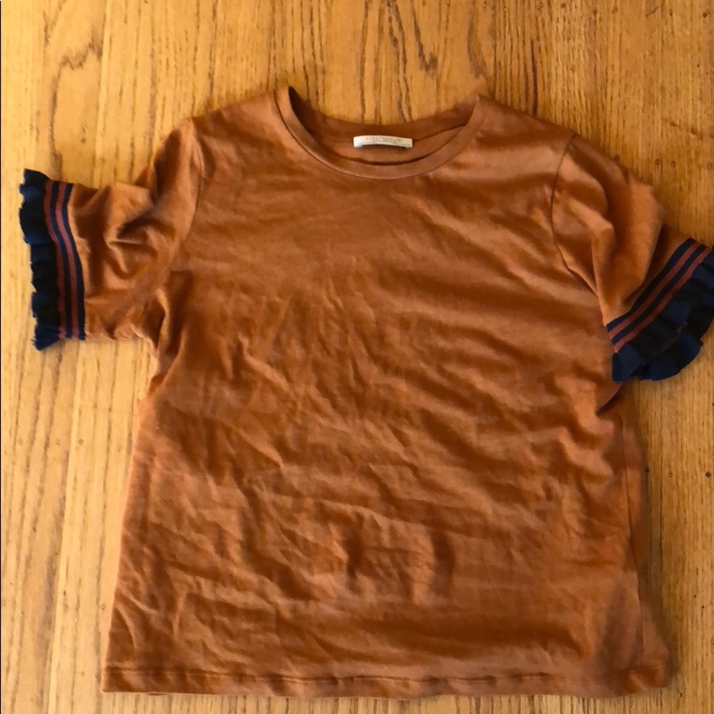 Zara ruffle sleeve rust colored shirt